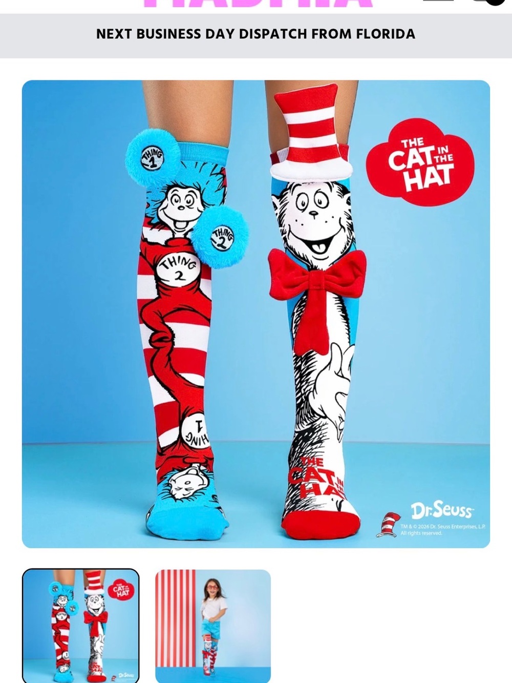 Dr. Seuss Kids Knee-High Cat in the Hat Socks - Red, White & Blue